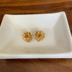 Vintage gold rose flowers stud earrings
